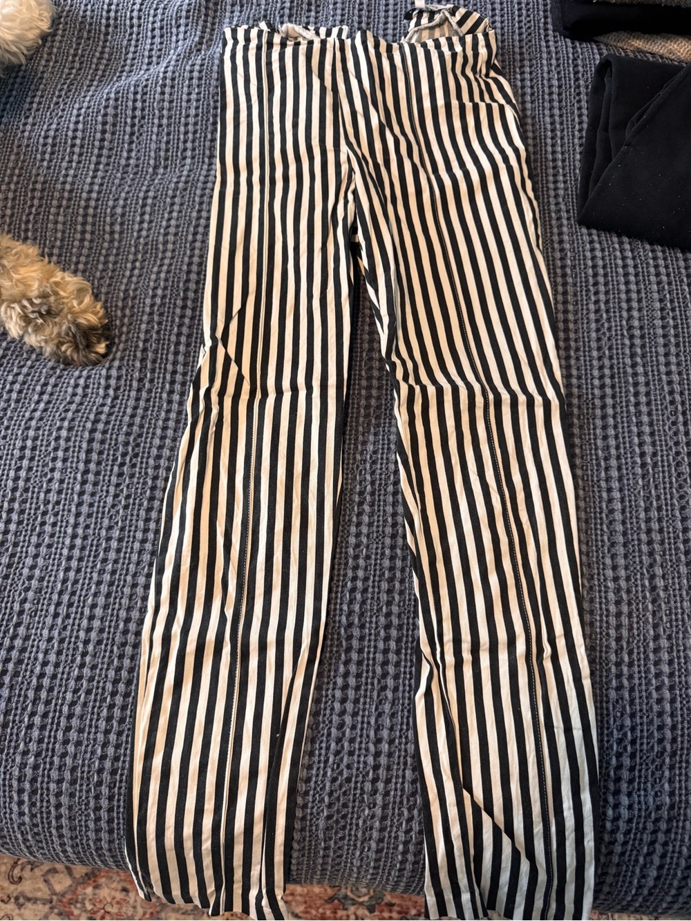 Olivaceous Black and White Vertical Stripe Skinny Jeans